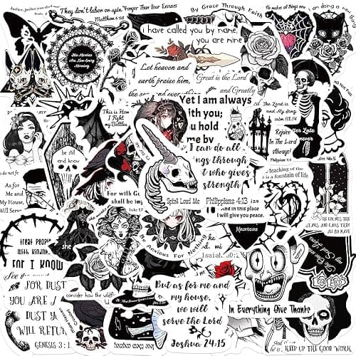 50PCS Jesus Phrase Goth Bible Verse Stickers for Water Bottle Laptop Phone Guitar Luggage Vinyl Waterproof Jesus Phrase Stickers for Teens Adults Women Men Christian thumbnail 3