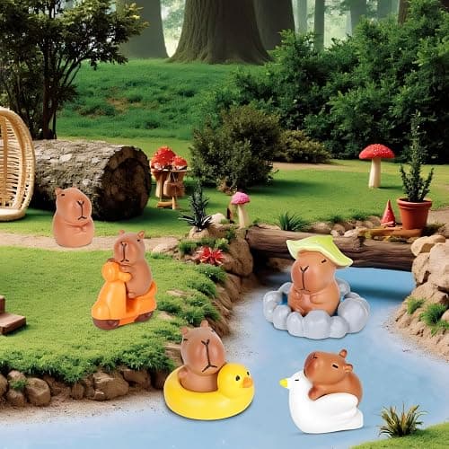 BASSION Mini Capybara Figurines, 13 Pack Miniature Cute Capybara Resin Animals for Fairy Garden Bonsai Miniature Landscape Desktop Dollhouse thumbnail 6