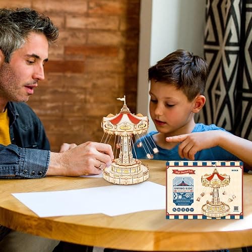 ROKR 3D Puzzles Wooden Music Box Kit with LED, Rotating Swing Ride Mechanical Model Kit DIY Wood Craft Hobbies Kit for Adults Birthday for Adults thumbnail 8