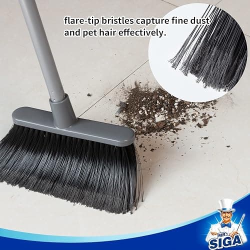 MR.SIGA Broom and Dustpan Set with Adjustable Long Handle, Upright Combo for Floor, Cleaning Lobby, Gray thumbnail 4
