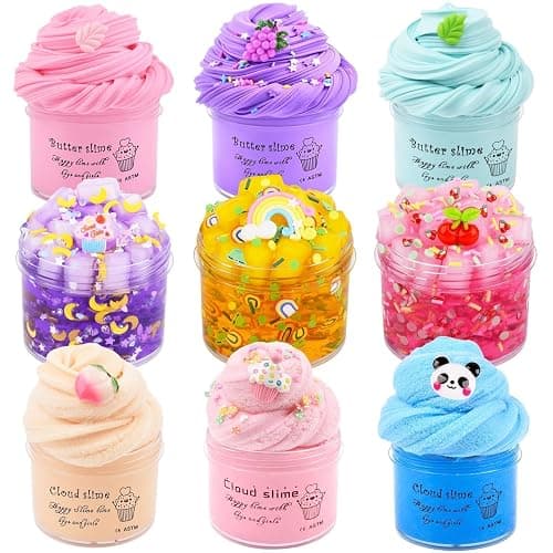 Slime Kit 9 Pack, with 3 Jelly Cube Crunchy Slime and 3 Cloud Slime and 3 Butter Slime, Soft and Non-Sticky, DIY Toys for Girls Boys, Kids Party Stress Relief Toy, Birthday Favor, Surprise Gift - Image 1