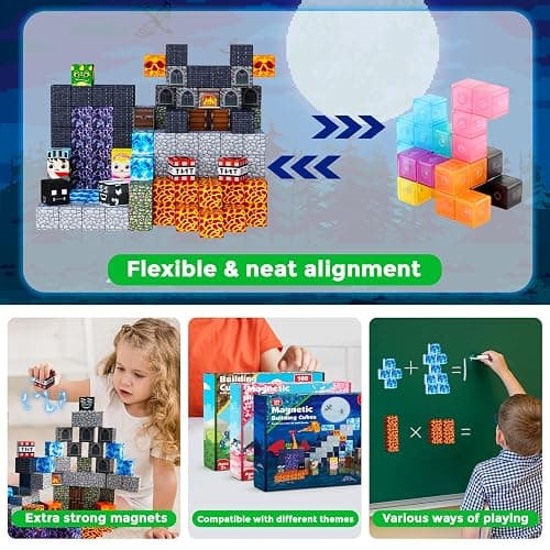 100PCS Magnetic Blocks - Dark Castle Set Magnetic Building Blocks, Stacking Magnets for Kids, Strong Magnets, Sensory Toy for STEM Learning Toys for Kids 3+ Boys and Girls Christmas Birthday Gifts thumbnail 5