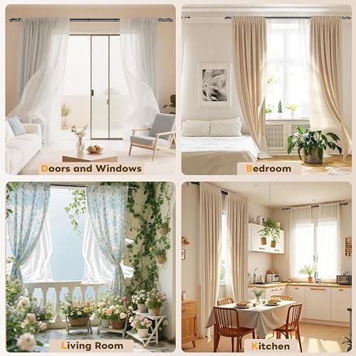 Abiglifty 33 to 120 Inch Double Curtain Rod, 1 Inch Telescoping Double Curtain Rods for Windows, Black Double Curtain Rod with Classic Cap Finial, Black thumbnail 7