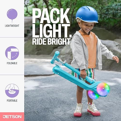 Jetson 3-Wheel Light-Up Kick Scooter, Lights on Stem & Wheels, Height Adjustable Handlebar, Rear Brake, Foldable, Ages 3+ thumbnail 4
