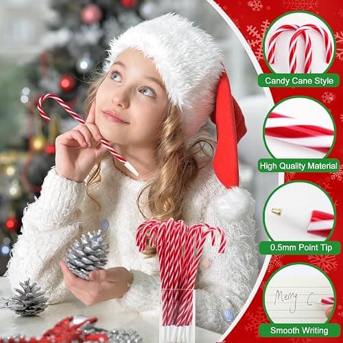 SAYAYA 120Pcs Christmas Candy Cane Pens Bulk Fun Black Ink Ballpoint Pens Xmas Goodie Bag Stuffers Classroom Gifts for Student School Holiday Party Favors Carnival Prize Stocking Stuffers(Red) thumbnail 5