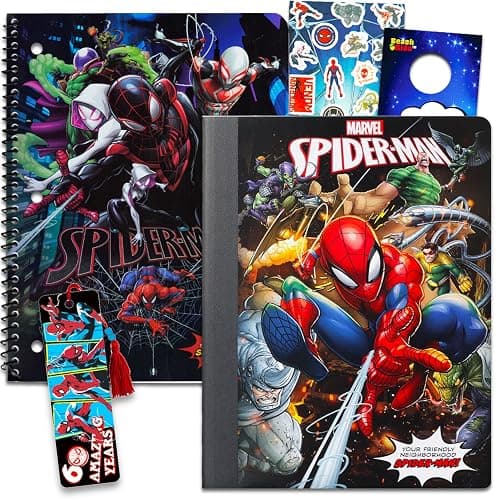 Spiderman Notebook for School Set- Spiderman Notebook for Boys Bundle with 2 Spiderman Notebooks Plus Stickers, Bookmark, More | Spiderman School Supplies for Kids - Image 1