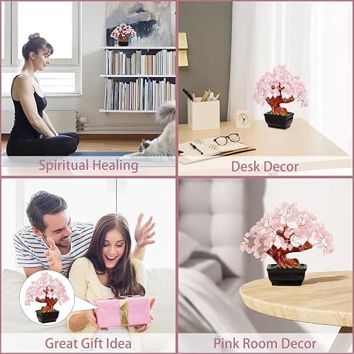 Parma77 Feng Shui Natural Rose Pink Quartz Crystal Money Tree, Healing Crystal Trees Bonsai Style Decoration for Wealth and Luck for Home Decor, Gifts for Women thumbnail 6