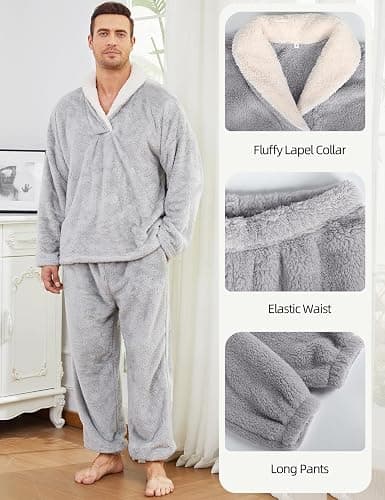 Gihuo Mens Pajamas Set Winter Warm Flannel Pajamas Soft Fluffy Fleece Pj Set Loungewear Plush Sleepwear thumbnail 4