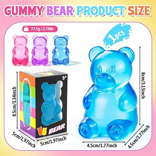Gummy Bear Fidget Squeeze Toys, Slow Rising Sensory Stress Balls, Gummy Bear Fidget Toys for Kids Adults, Squishies Stress Relief Toys for Birthday Gifts Party Favors, Stocking Stuffers (Blue) thumbnail 3