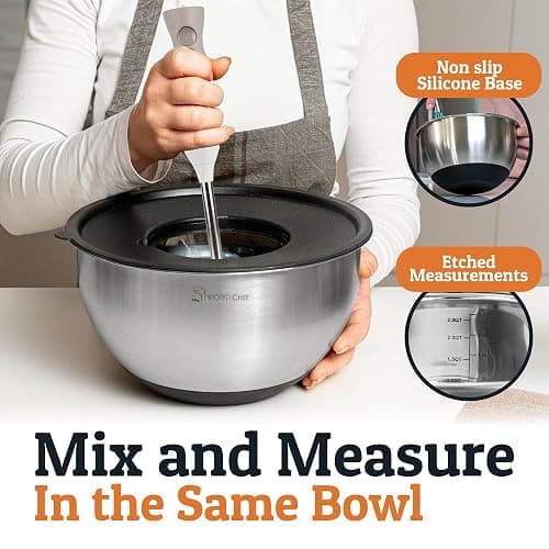 Priority Chef Stainless Steel Mixing Bowls with Lids Set, 3 Grater Attachments, Airtight Lids, Non-Slip Silicone Base Mixing Bowl Set, Large Prep Metal Mixing Bowls for Kitchen, Black thumbnail 3