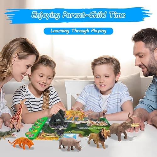 iGRATENS Safari Animals Figures Toys with Sound Books, 10PCS Realistic Jungle Animals Figures & Safari Animals Book with 10 Buttons, Zoo Animal Toys, Learning Toy for 3+ Year Old Boys, Girls, Kids thumbnail 2