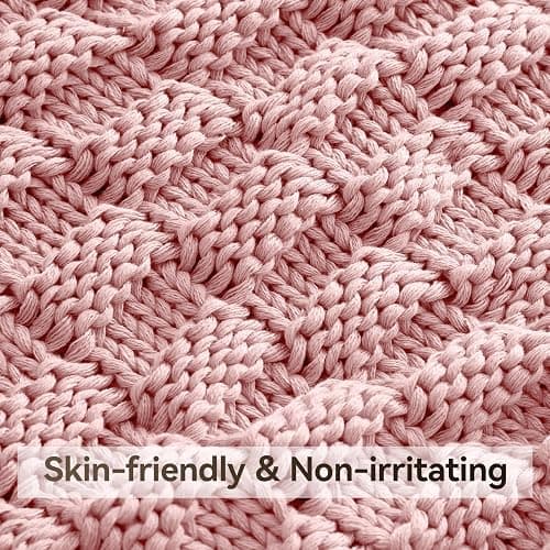 Wellfeel Knitted Weighted Blanket for Adult, No Beads Heavy Blanket 48” x 72'' 12lbs, Breathable Chunky Knit Blanket, Cooling Weighted Blanket for Hot Sleepers, Christmas Home Decor (HoneyPink) thumbnail 4