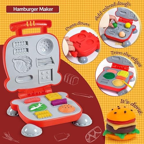 ZYYBQW 3 in 1 Color Dough Sets for Kids Ages 3-4-8, Dough Tools Accessories Kit, Ice Cream Playset Noodle Hamburger Maker, Pretend Play Kitchen Creations Food Toys Arts Crafts for Toddlers Girls Boys thumbnail 4