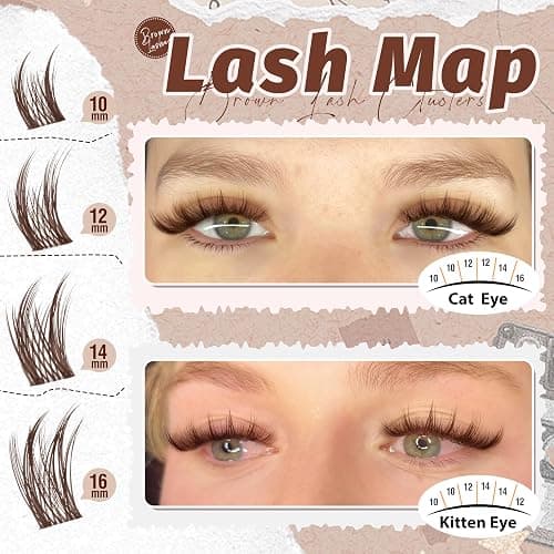 Anime Cluster Lashes Brown Cluster Eyelash Extensions Fairy Eyelash Clusters Wispy Lash Clusters Dark Brown Individual Lash C-Curly Lash Extension Spiky Manga DIY Eyelashes Pack (108Pcs, 10-16MM) thumbnail 7