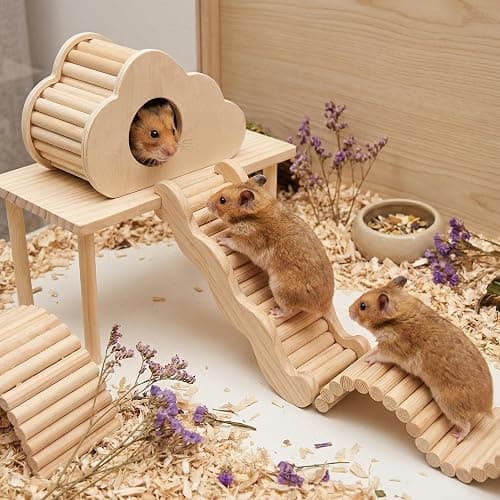 Hamster Platforms Wooden Ladder Bendy Bridge Fence Hidden Play House | Hamster Game Climbing Toy with Platform Decor Cage Accessories for Dwarf Syrian Mice Degus Gerbils Squirrel Small Pets thumbnail 9