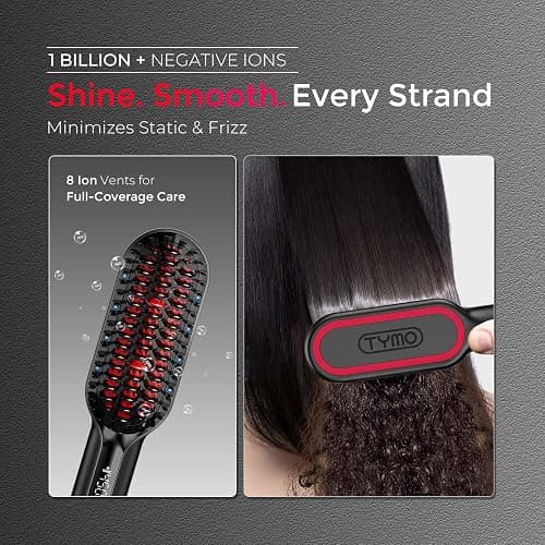 TYMO Hair Straightener Brush - Upgraded Ionic Compact Straightening Brush for Women with Wave-Design Bristles, Fast, Smooth Styling, Lightweight Hot Comb & Travel Flat Iron, 1 Billion Ions, Black thumbnail 5