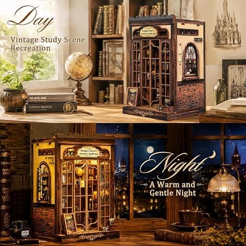 CRIOLPO Kit de coin livre pour adultes – Puzzle 3D en bois miniature à faire soi-même – Bibliothèque privée de Rudiger thumbnail 5