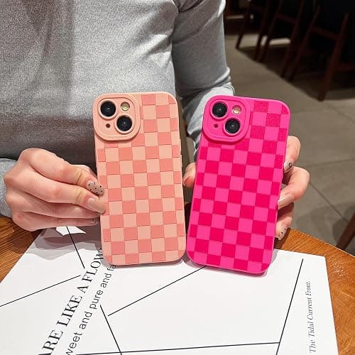 YUMUPIFE Compatible with iPhone 15 Pro Case Cute Checkered Pattern Design for Girls Women, Soft Silicone Shockproof Protective Designed for iPhone 15 Pro Case-Hot Pink thumbnail 7