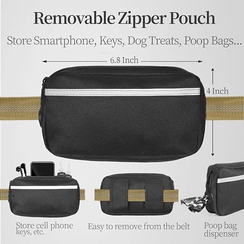 iYoShop Hands Free Dog Leash with Zipper Pouch, Dual Padded Handles and Durable Bungee for Walking, Jogging and Running Your Dog (Large, 25-120 lbs, Khaki) thumbnail 2