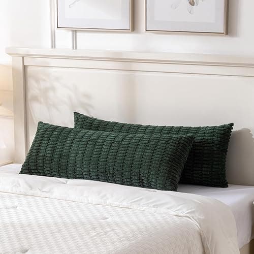 Fancy Homi Decorative Throw Pillow Covers for Bed Couch Bedroom Bench, Soft Corduroy Solid Pillow Case, Rustic Farmhouse Boho Room Decor,54" x 20" (Pack of 1),Dark Green thumbnail 5