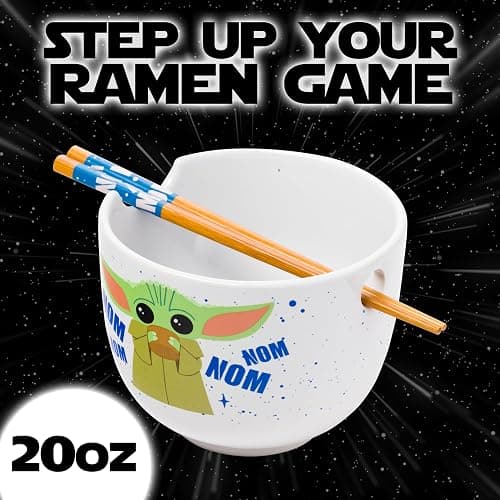 Silver Buffalo Star Wars Mandalorian Baby Yoda Grogu Nom Nom Ceramic Ramen Noodle Rice Bowl with Chopsticks, Microwave Safe, 20 Ounces thumbnail 3