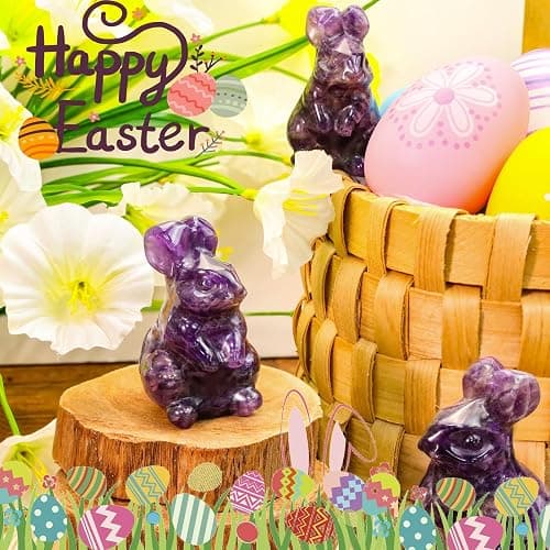 DUQGUHO Bunny Decor Easter Rabbit Decor Crystals Easter Gifts Decoration Bunny Statue Amethyst Crystals Figurines Bunny 1.5’’ thumbnail 3