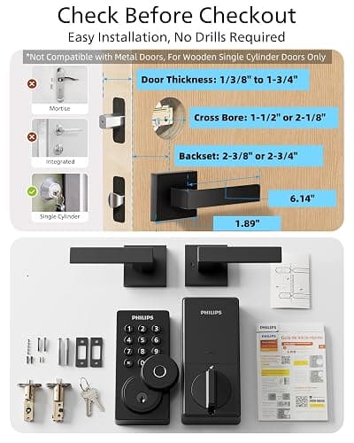 Philips WiFi Keypad Door Lock with Handle, Built-in WiFi, APP Remote Control, Voice & Fingerprint Unlock, Smart Locks for Front Door with Auto Lock, Digital Front Door Lock Set, Keyless Entry Deadbolt thumbnail 9