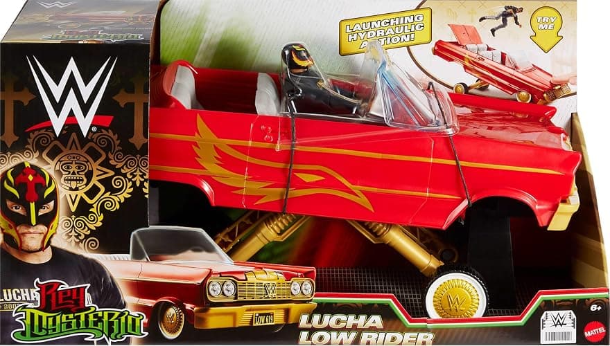 Mattel WWE Action Figure & Toy Vehicle Set, Rey Mysterio Main Event Figure & Lucha Low Rider Car with Launching Action & Hydraulics (Amazon Exclusive) thumbnail 6