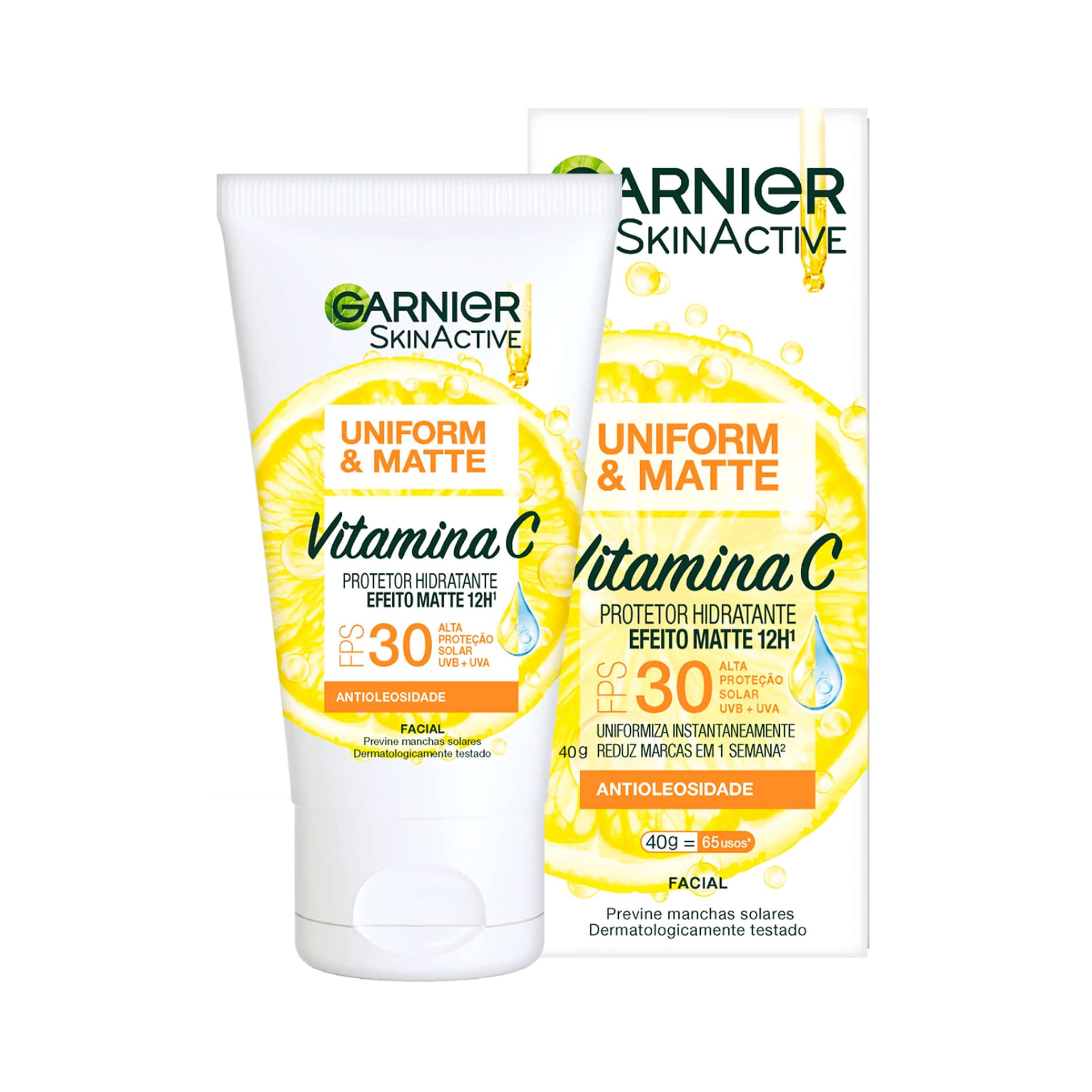 Garnier Uniform & Matte Protetor Solar Facial FPS 30, Sem Cor, 40g | Vitamina C, AHA de Limão e Silicair, Controle de Oleosidade, Efeito Matte 12h, Reduz Marcas, Fórmula Vegana - Image 1