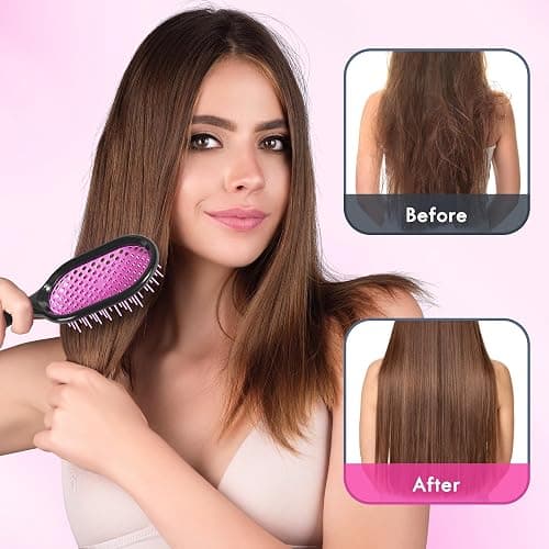 Aussumy Vented Detangling Hair Brush - 2 Pack Detangler Hairbrush for Effortless Tangle Removal - Ultra-Soft Bristles -For Natural Curly Straight Wet Dry Damaged Hair for Women Men Kids - Black & Pink thumbnail 4