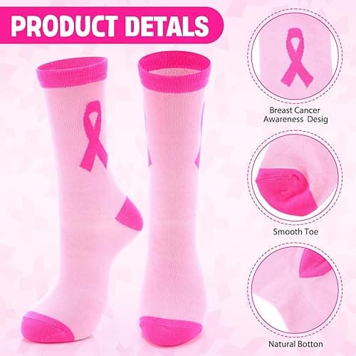 Shyyween Breast Cancer Awareness Sock Gifts Include Pink Ribbon Socks Silicone Bracelets Pink Lapel Pins Thank You Card Organza Bags for Breast Cancer Charity Event Survivor Campaign Supplies thumbnail 5