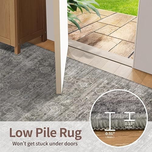 Rugxara Area Rugs 5x7 for Living Room Bedroom, Grey Washable Rug, Vintage Retro Boho Rug, Non Slip & Low Pile Faux Wool Thin Carpet for Indoor Dining Room, Dorm and Kids Room(Taupe/Grey 5x7ft) thumbnail 5