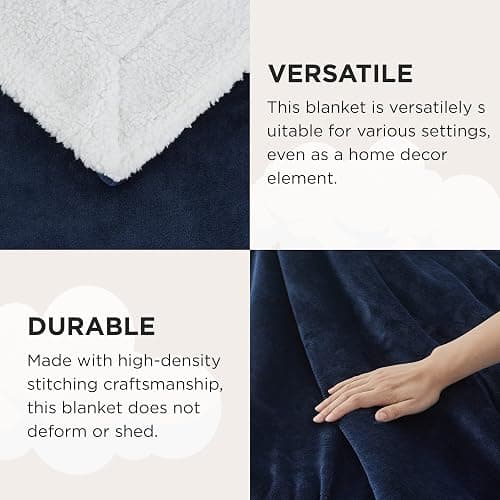 Bedsure GentleSoft Sherpa Fleece Throw Blanket for Couch - Thick and Warm Throw for Women and Men, Soft Fuzzy Plush Blanket for Winter, Navy, 50x60 Inches | Soft, Warm, Plush, Thick, Fuzzy, for Winter, for Couch thumbnail 8