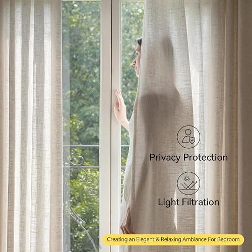 Liz Sheer Pinch Pleated Linen Curtains 90 Inches Long - Light Filtering Pleat Curtains for Living Room,Window Curtains for Bedroom, Luxury Pinch Pleated Drapes with Hooks, Natural, 2 Panels Set thumbnail 4