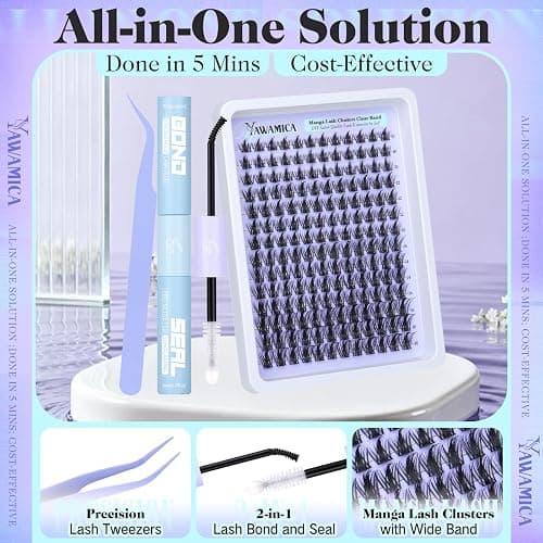 Manga Lash Clusters Kit DIY Anime Eyelash Extension Kit 10-16mm Spiky Individual Lashes Clusters Wide Anime Eyelash Clusters Kit with 2-in-1 Bond & Seal Precision Tweezers DIY Lash Kit by Yawamica thumbnail 7