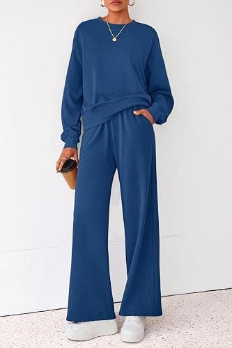PRETTYGARDEN Women 2 Piece Outfits 2025 Fall Sweatsuits Crewneck Sweatshirt Wide Leg Sweatpants Lounge Sets Tracksuit thumbnail 3