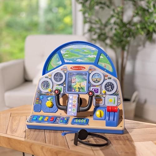 Melissa & Doug Jet Pilot Interactive Dashboard, Pretend Play Airplane Cockpit with Steering Yoke, Lights, Sounds, Buttons & Switches for Fidget Play, Wooden Toys for Kids Ages 3+ - FSC Certified thumbnail 8