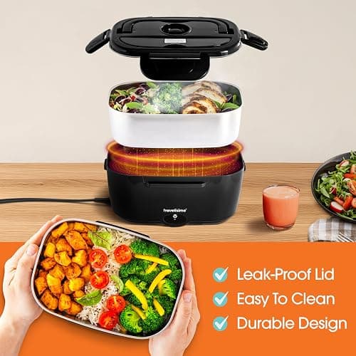 TRAVELISIMO Electric Lunch Box for Adults 80W Heated Lunch Box For Men 1.5L Stainless Steel Portable Food Warmer, 12/24/110V Electric Food Warmers for Travel & Work, Loncheras Para Hombres de Trabajo thumbnail 2