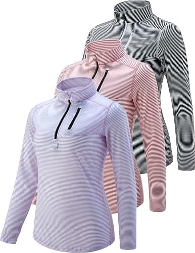 Liberty Imports 3 Pack: Women's Quick Dry Long Sleeve Quarter Zip Pullover Workout Shirts with Thumb Holes and Pocket - Image 1