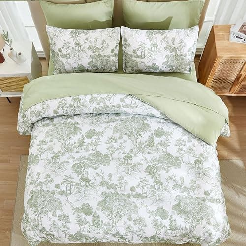 DJY Sage Green Comforter Set King, 7 Pieces Bed in a Bag King Size Botanical Comforters with Sheets Elegant Plants Print Soft Microfiber Reversible Complete Bedding Sets for All Season thumbnail 4