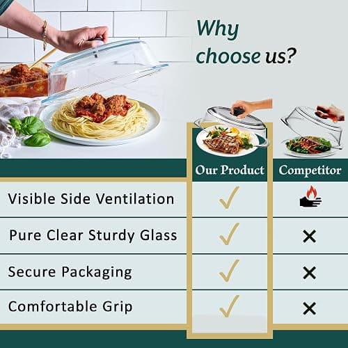 Le'raze Tall Glass Microwave Splatter Cover - Cool Touch Easy Grip Handle | Durable Borosilicate Glass, Plastic Free, Lead & BPA Free, Dishwasher Safe, Dual Steam Vents, Clear Food Plate Guard Lid thumbnail 6