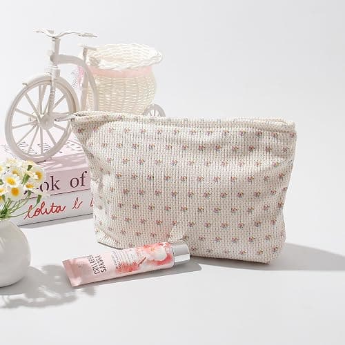 Cosmetic Bags for Women - Corduroy Cosmetic Bag Aesthetic Women Handbags Purses Smile Dots Makeup Organizer Storage Makeup Bag Girls Case Bags (Flowers-Apis) thumbnail 2