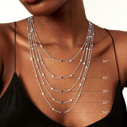 IEFWELL Solid 925 Sterling Silver Chain Necklace for Women, 1.6mm Satellite Bead Chain Necklace Shiny Sturdy Hypoallergenic Chain Necklaces, 16/18/20/22/24 Inches Dainty Silver Jewelry for Women Men thumbnail 5