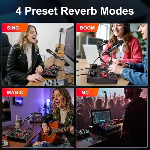 Podcast Microphone Bundle with Live Sound Card Audio Mixer, Podcast Equipment Bundle with Two 3.5mm Condenser Microphones for Pc/Phone Live Streaming Singing Gaming, Voice Changer, Denoise - G1+2*MIC thumbnail 4
