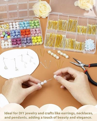 FIVEIZERO 900 PCS Eye Pins and Flat Head Pins for Jewelry Making, Metal Eyepins, Headpins & Ball Head Pins for DIY Earrings, Necklaces, Bracelets, Pendants, 1.2", 1.6", 2", Gold & Silver thumbnail 2