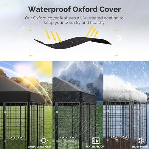 Sino Luban Outdoor Dog Kennel Outside Run with Doggy Door, Swivel Feeder&Roof - 7x7x6.4FT Large Dog Kennels Pens Outside for Large/Multiple Dogs - Heavy Duty Cage(Can Connect to Your Dog House) thumbnail 5