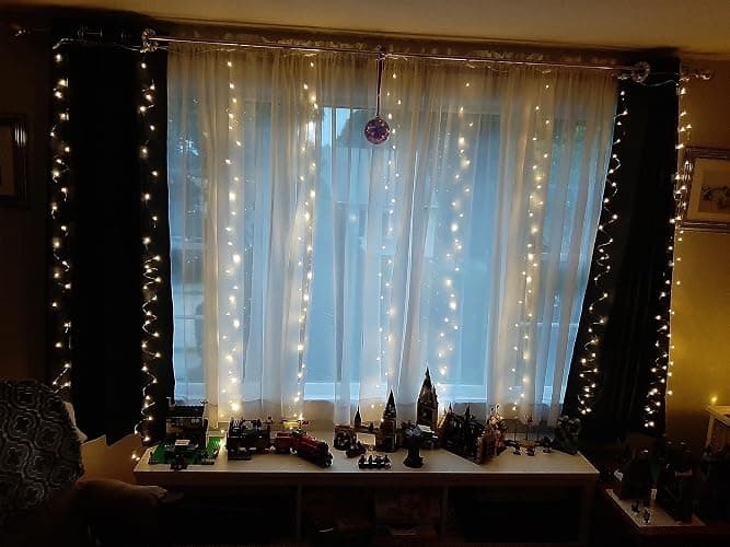 Honche 300Led Fairy Curtain String Lights 10x10ft with Remote Window Lights for Bedroom Wedding Party Festive Season Propose Christmas Decoration(Warm White) thumbnail 6