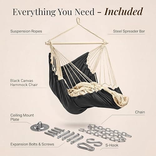 Hanging Hammock Chair Swing - Outdoor & Indoor - Hammock Swing Chair | V2 Lab-Tested Straps, Footrest, Spacious XL Seat, For Adults, Cotton Blend, Ceiling Mount, Bedroom to Porch Use thumbnail 6