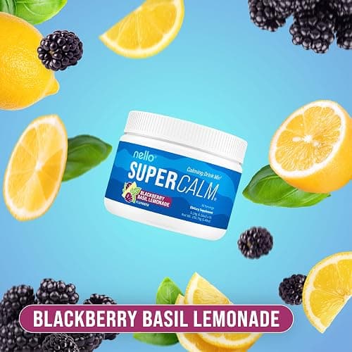 Nello Supercalm Powdered Drink Mix Tub, Cortisol Reducer* and Sleep Aid Supplement, L Theanine, Ksm-66 Ashwagandha, Magnesium Glycinate, Vitamin D 3, No Sugar, Non GMO, 30 Ct, BlackBerry Basil thumbnail 4