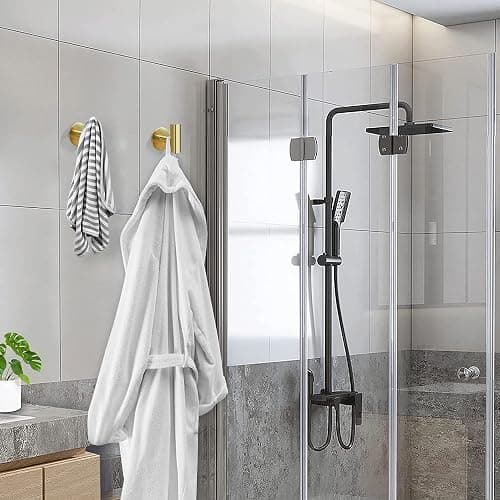 Augegel Adhesive Towel Hooks, Brushed Gold SUS 304 Stainless Steel, Coat Robe Sticky Hooks for Bathroom Wall Stick On (Brushed Gold, 4 Pcs) thumbnail 2